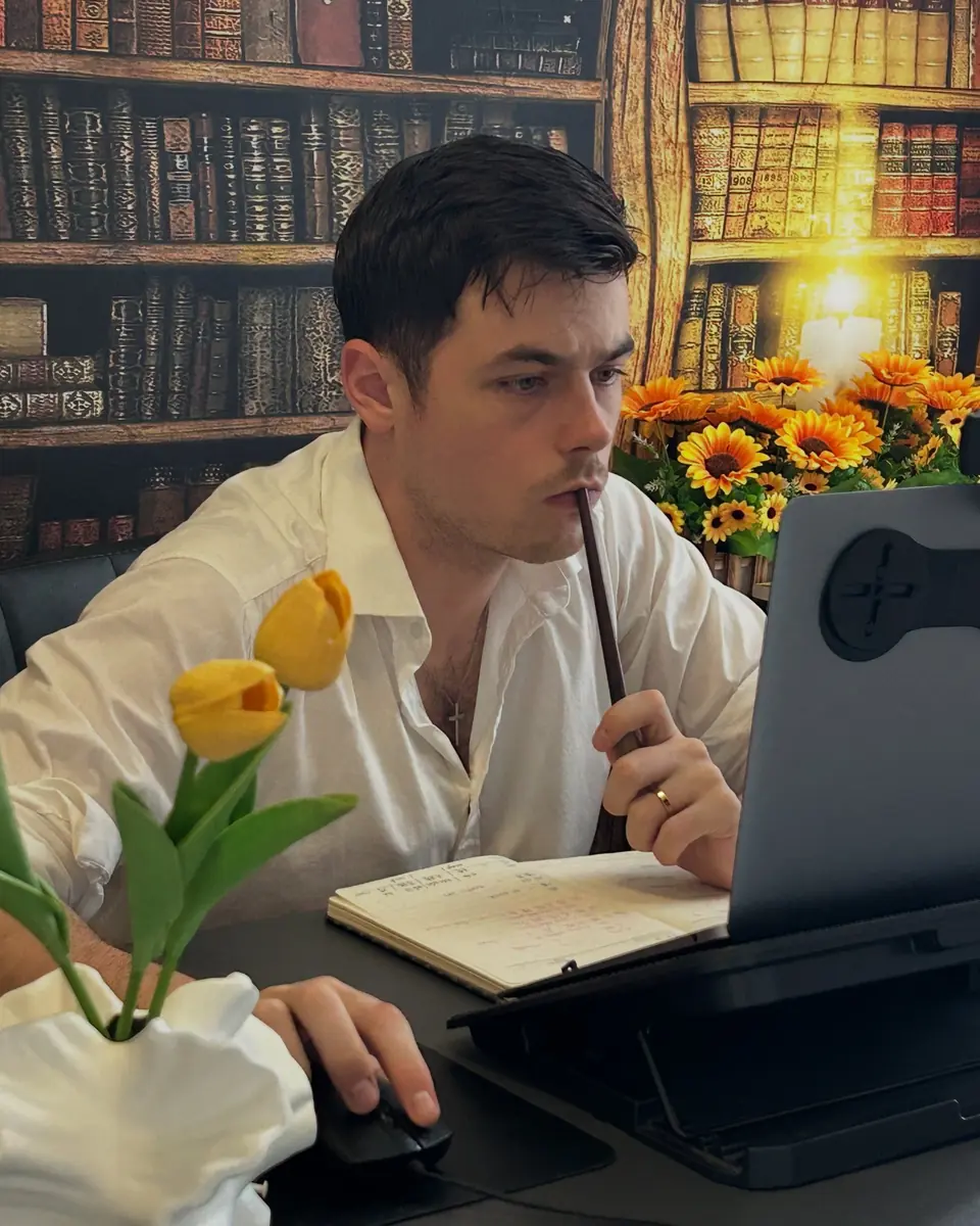Coach Dave working at his desk